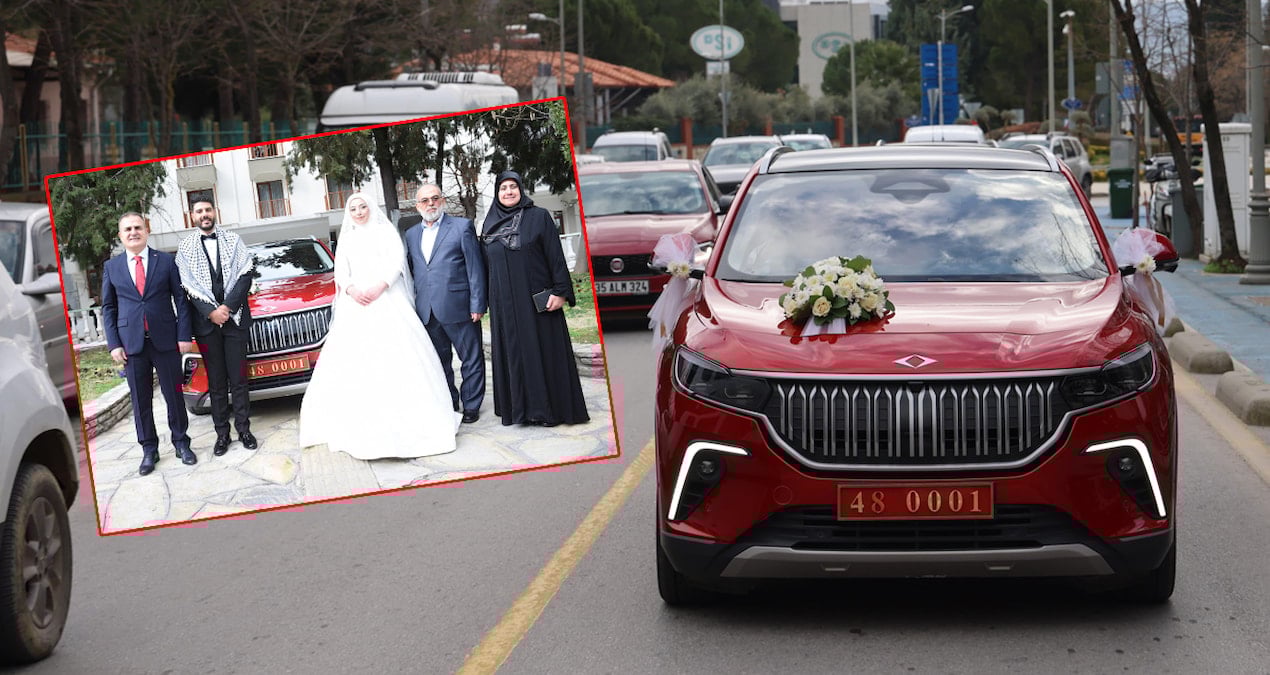 Valilik makam aracı Filistinli çiftin düğün arabası oldu